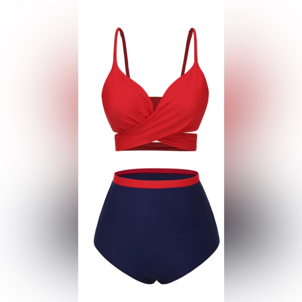 ✨Retro Stage Red & Blue Women’s Spaghetti Strap Block Swimsuit✨